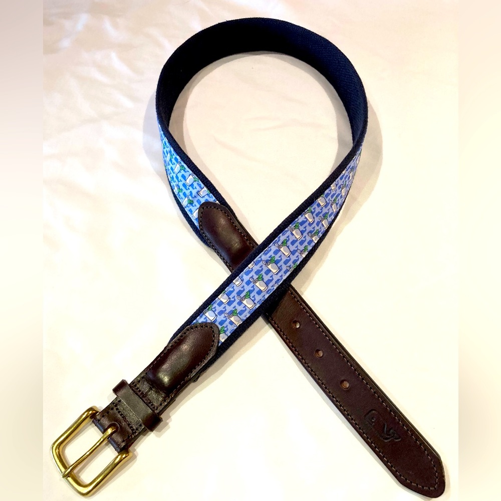 Vineyard Vines Canvas Club Belt - Kentucky Derby Theme with Mint Juleps